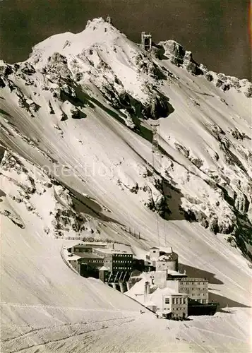 AK / Ansichtskarte Zugspitzbahn mit Hotel Schneefernerhaus Gipfelbahn und Gipfelstation Kat. Eisenbahn
