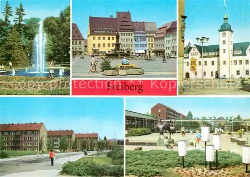 AK / Ansichtskarte Freiberg Sachsen Scheringhaus Brunnendenkmal Obermarkt Rathaus Wasserberg Kat. Freiberg