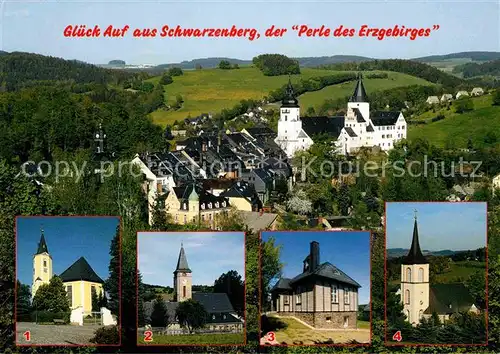 AK / Ansichtskarte Schwarzenberg Erzgebirge Altstadt St Georgenkirche und Schloss St Annenkirche Lutherkirche Kapelle Kirche Kat. Schwarzenberg