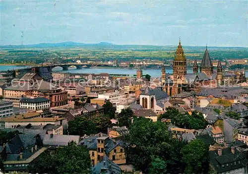 AK / Ansichtskarte Mainz Rhein Panorama mit Dom und Rheinbruecke