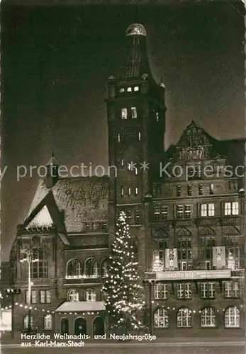 AK / Ansichtskarte Karl Marx Stadt Christbaum Weihnachtskarte Neujahrskarte Nachtaufnahme Kat. Chemnitz