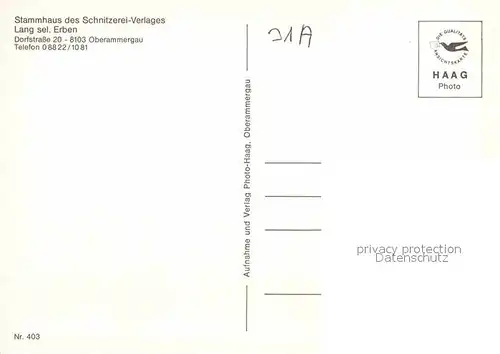 AK / Ansichtskarte Oberammergau Stammhaus des Schnitzerei Verlages Lang sel. Erben Fassadenmalerei Kat. Oberammergau