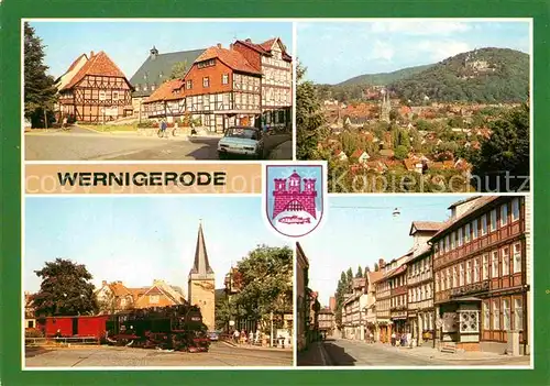 AK / Ansichtskarte Wernigerode Harz Marktstrasse Klintgasse Feudalmuseum Schloss Wernigerode Harzquerbahn Burgstrasse Kat. Wernigerode