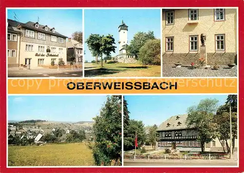 AK / Ansichtskarte Oberweissbach Rathaus Froebelturm Froebeldenkmal Panorama Geburtshaus Friedrich Froebels Kat. Oberweissbach