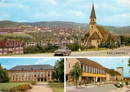 AK / Ansichtskarte Aue Erzgebirge Panorama Kirche Kulturhaus Thaelmann Kaufhaus und Oberschule Kat. Aue