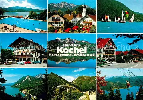 AK / Ansichtskarte Herzogstand Kochelsee Trimini Walchensee Hotel Schmied Gasthof zur Post Urfeld Herzogstandbahn Kat. Kochel a.See