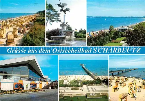 AK / Ansichtskarte Scharbeutz Ostseebad Strand Wasserspiele Seeblick Halle Seebruecke Kat. Scharbeutz