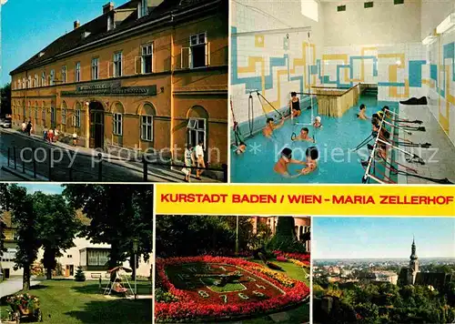 AK / Ansichtskarte Baden Wien Mariazellerhof Therapie Park Blumenuhr Stadtansicht Kur und Kongresstadt Kat. Baden