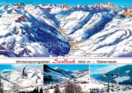 AK / Ansichtskarte Saalbach Hinterglemm Panorama Wintersportgebiet Kabinenbahn Sesselbahn Winterpanorama Alpen Kat. Saalbach Hinterglemm