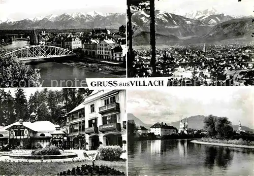 AK / Ansichtskarte Villach Kaernten Drau Bruecke Alpenpanorama Warmbad Kurhotel Kat. Villach
