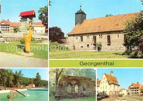 AK / Ansichtskarte Georgenthal Gotha Wanderwegweiser Kirche Waldbad Ruine des Zisterzienser Klosters Kat. Georgenthal