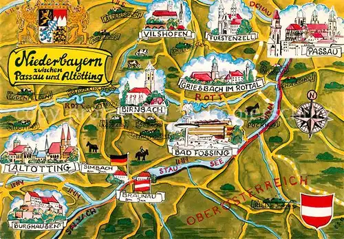 AK / Ansichtskarte Passau Karte Niederbayern mit Altoetting Kat. Passau