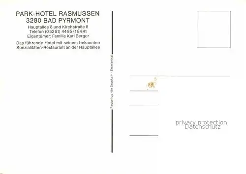 AK / Ansichtskarte Bad Pyrmont Park Hotel Rasmussen Terrasse Gastraum Kuechencrew Kat. Bad Pyrmont