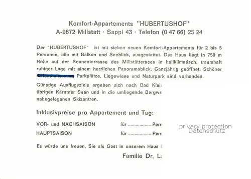 AK / Ansichtskarte Millstatt Millstaettersee Komfort Appartements Hubertushof  Kat. Millstatt Millstaetter See