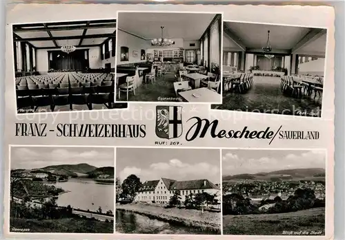 AK / Ansichtskarte Meschede Franz Schweizerhaus Vortragsaal Hennesee Festsaal Panorama Kat. Arnsberg