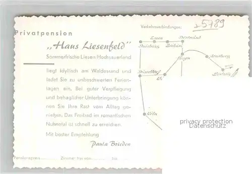 AK / Ansichtskarte Liesen Landschaftspanorama Gedenkstein Pension Haus Liesenfeld Kat. Hallenberg