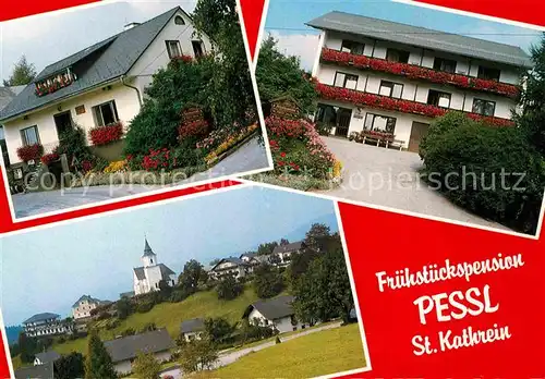 AK / Ansichtskarte St Kathrein Fruehstueckspension Pessl Ortsblick Kirche Kat. St Kathrein am Offenegg Steiermark