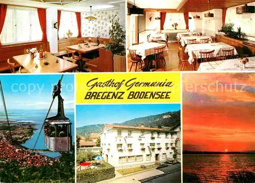 AK / Ansichtskarte Bregenz Bodensee Gasthof Germania Gastraeume Seilbahn Sonnenuntergang