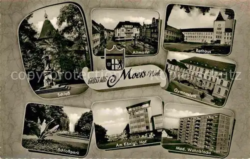 AK / Ansichtskarte Moers Schloss Gymnasium Altmartk Rathaus  Kat. Moers