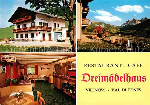 AK / Ansichtskarte Villnoess Restaurant Cafe Dreimaedelhaus Gaststube Bar Kat. Bozen Suedtirol