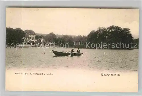 AK / Ansichtskarte Bad Nauheim Grosser Teich mit Restaurant und Inseln Bootsfahrt Kupfertiefdruck No 10 Kat. Bad Nauheim