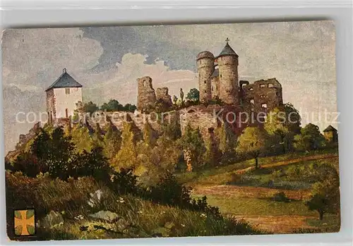 AK / Ansichtskarte Greifenstein Hessen Burg Lahn Serie "Die deutschen Burgen" Aquarell Kuenstlerkarte Kat. Greifenstein