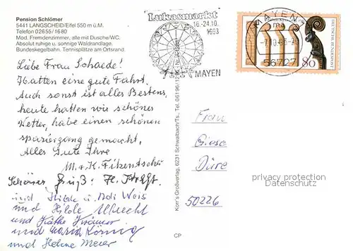 AK / Ansichtskarte Langscheid Eifel Pension Schloemer Kegelbahn Gastraum Liegewiese Kat. Bad Muenstereifel