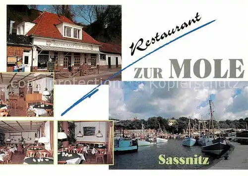 AK / Ansichtskarte Sassnitz Ostseebad Ruegen Restaurant Zur Mole Gastraeume Bootshafen Kat. Sassnitz