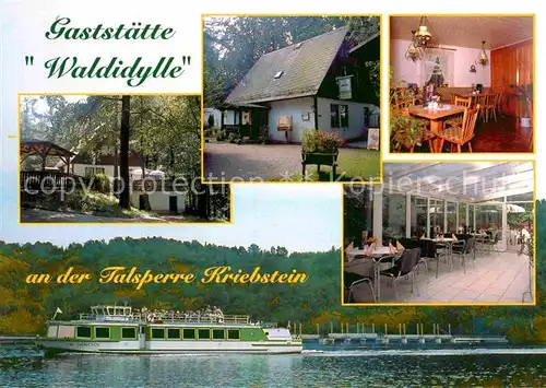 AK / Ansichtskarte Kriebstein Gaststaette Waldidylle Talsperre Kriebstein Terrasse Faehrschiff Kat. Kriebstein