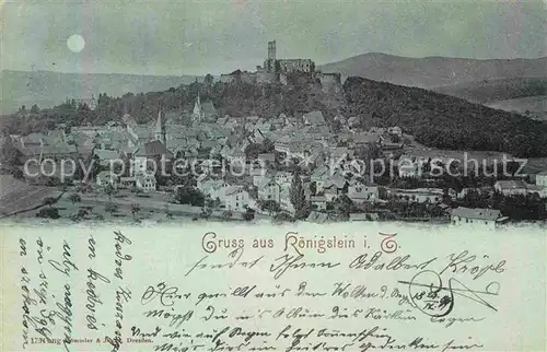 AK / Ansichtskarte Koenigstein Taunus Stadtbild mit Burgruine im Mondschein Reichspost Kat. Koenigstein im Taunus
