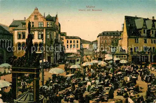 AK / Ansichtskarte Mainz Rhein Markt mit Brunnen