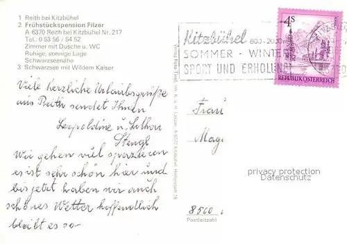 AK / Ansichtskarte Reith Kitzbuehel Fruehstueckspension Filzer Schwarzsee Wilder Kaiser Kat. Reith bei Kitzbuehel