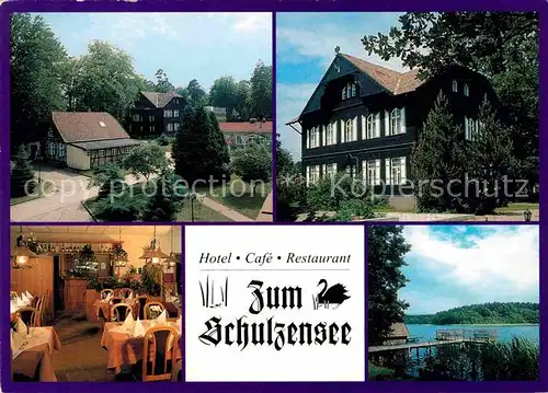 AK / Ansichtskarte Hasselfoerde Hotel Cafe Restaurant Zum Schulzensee Gaststube Seeblick Kat. Feldberger Seenlandschaft