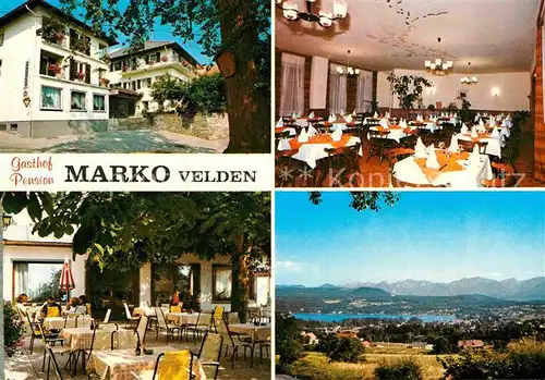 AK / Ansichtskarte Velden Woerthersee Gasthof Pension Marko Speisesaal Terrasse Panorama