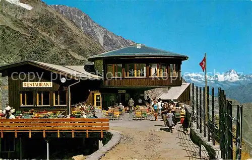 AK / Ansichtskarte Saas Fee Bergsteigerheim Restaurant Laengfluh Fernsicht Alpen Kat. Saas Fee