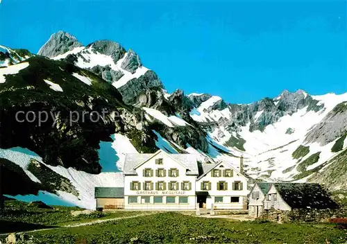AK / Ansichtskarte Appenzell IR Berggasthaus Meglisalp mit Altmann und Lisengrat Appenzeller Alpen Kat. Appenzell