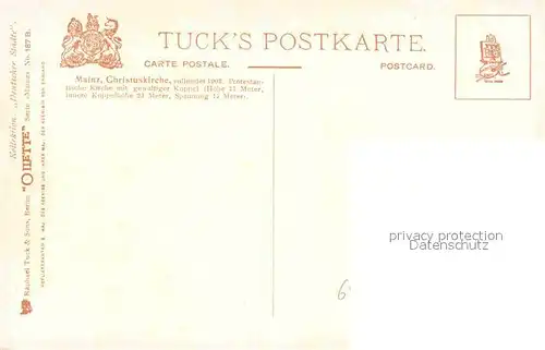 AK / Ansichtskarte Verlag Tucks Oilette Nr. No 187 B Serie Mainz Christuskirche Charles F. Flower Kat. Verlage