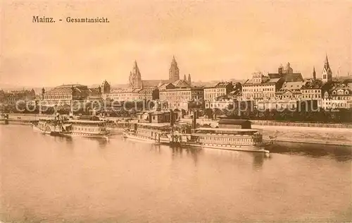 AK / Ansichtskarte Mainz Rhein Gesamtansicht Blick ueber den Rhein Dampfer