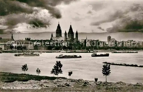 AK / Ansichtskarte Mainz Rhein Mainmuendung Blick zum Dom