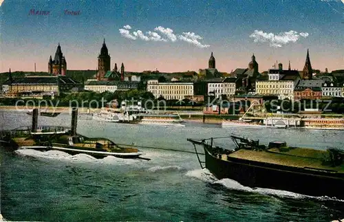 AK / Ansichtskarte Mainz Rhein Stadtbild Blick ueber den Rhein Dampfer