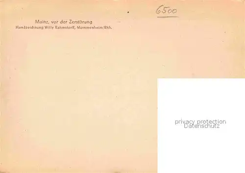 AK / Ansichtskarte Mainz Rhein vor der Zerstoerung Handzeichnung Willy Rahmstorff Kuenstlerkarte