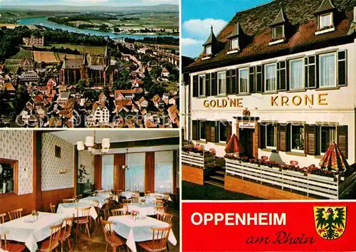 AK / Ansichtskarte Oppenheim Hotel Gold ne Krone Restaurant Stadtbild mit Kirche Fliegeraufnahme Kat. Oppenheim Rhein
