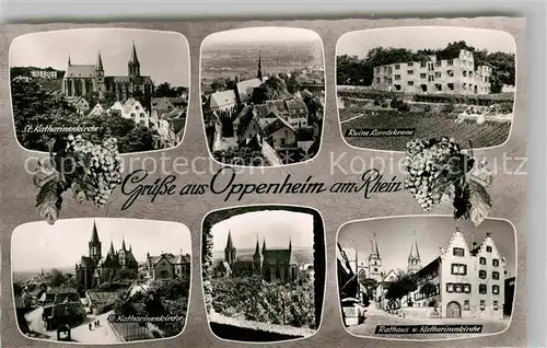 AK / Ansichtskarte Oppenheim Katharinenkirche Ruine Landskrone Rathaus Weintrauben Bromsilber Kat. Oppenheim Rhein