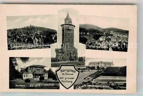 AK / Ansichtskarte Koenigstein Taunus Panorama Kurhaus Aussichtsturm Grosser Feldberg Villa Andreae Taunusheim RKV Kat. Koenigstein im Taunus