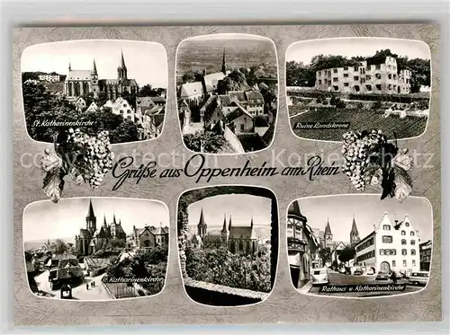 AK / Ansichtskarte Oppenheim Katharinenkirche Ruine Landskrone Rathaus Weintrauben Weinstadt Bromsilber Kat. Oppenheim Rhein