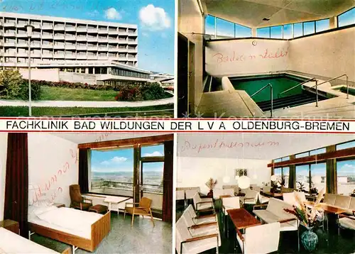 AK / Ansichtskarte Bad Wildungen Fachklinik der LVA Oldenburg Bremen Hallenbad Aufenthaltsraum Patientenzimmer Kat. Bad Wildungen