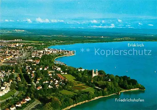 AK / Ansichtskarte Friedrichshafen Bodensee mit Blick nach Eriskirch Fliegeraufnahme Kat. Friedrichshafen