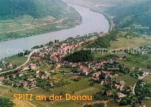 AK / Ansichtskarte Spitz Donau Fliegeraufnahme mit Pfarrkirche und Schloss Kat. Spitz Wachau Donau