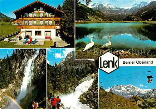 AK / Ansichtskarte Lenk Simmental Pension Gaestehaus See Schwaene Alpenpanorama Wasserfall Bergbahn Kat. Lenk Simmental