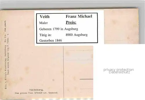 AK / Ansichtskarte Kuenstlerkarte Franz Michael Veith Heidelberg Das grosse Fass  Kat. Kuenstlerkarte